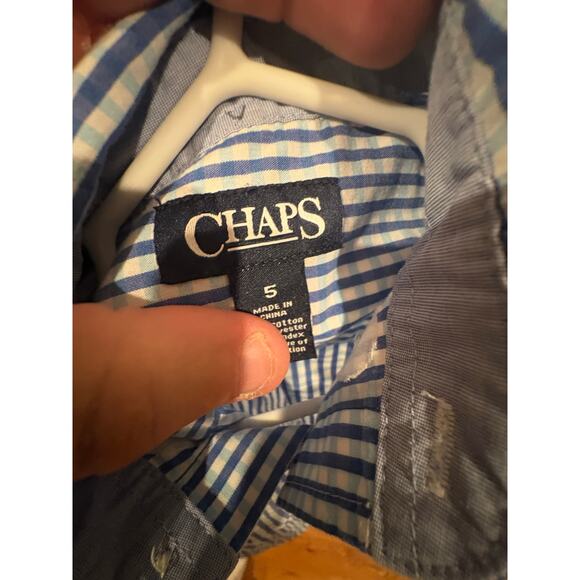 Chaps Boys’ Blue & White Seersucker Short Sleeve Button-Down Shirt – Size 5 - Picture 5 of 6
